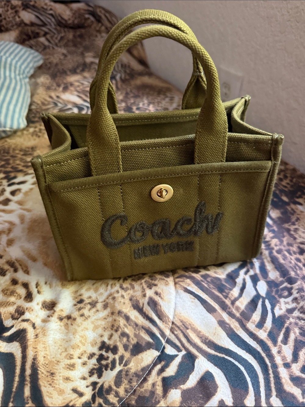 Coach Olive Canvas Mini Tote with Embroidered Logo